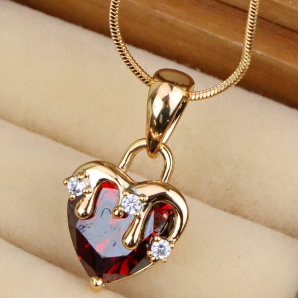 "Heart Drip Blood Red Pendant in Gold Finish Dainty Charm, XPPT1694 - Picture 1 of 13